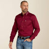 Ariat Mens Team Logo Twill Fitted - Burgundy - Broken horn