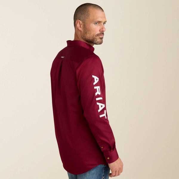 Ariat Mens Team Logo Twill Fitted - Burgundy - Broken horn