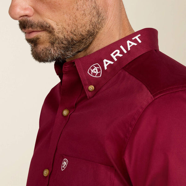 Ariat Mens Team Logo Twill Fitted - Burgundy - Broken horn