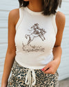 Cody Freedom Sketch Western Graphic Cropped Tank - Broken horn