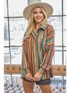 Monica Striped Suede Button Down Shacket - Broken horn