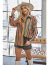 Monica Striped Suede Button Down Shacket - Broken horn