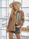 Monica Striped Suede Button Down Shacket - Broken horn