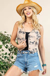 Noelle Western Print Button Woven Vest - Broken horn