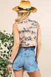 Noelle Western Print Button Woven Vest - Broken horn