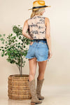 Noelle Western Print Button Woven Vest - Broken horn