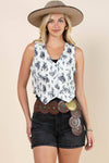 Western Bucking Horses Print Button Down Woven Vest - Broken horn