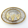 Western Oval Buckle with Cactus Design - Broken horn