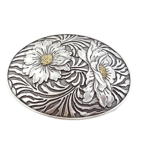 Western Oval Sunflower Buckle - Broken horn