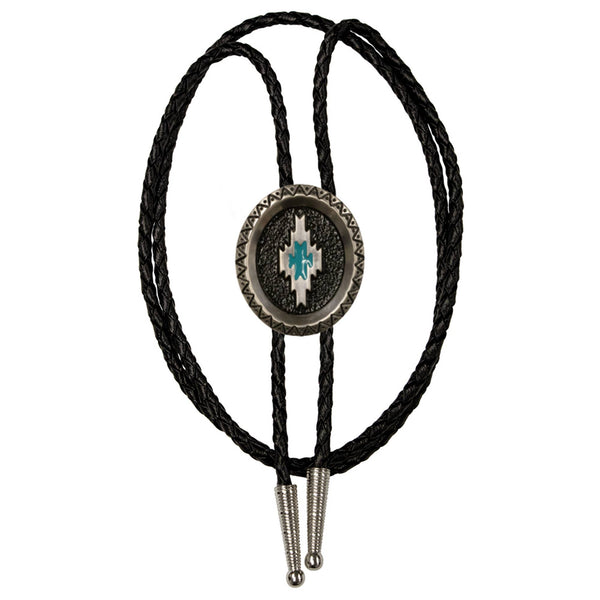 Western Express Aztec Satin Silver Metal Bolo Tie - Broken horn