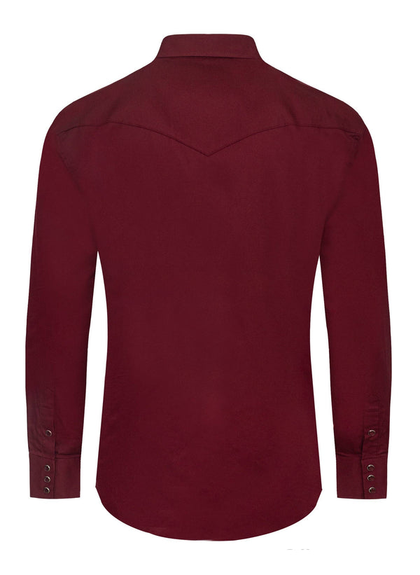 Rodeo Men's Western Solid Cotton Twill Snap Shirt - Burgundy