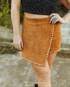 Camel Stretch Suede High Rise Studded Skort