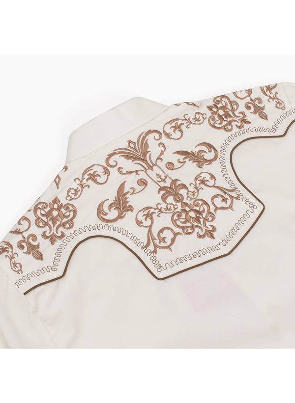 Rodeo Men's Western Cowboy Embroidery Shirt - Ivory - Broken horn