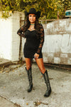 Black Off The Shoulder Ruched Lined Lace Dress