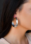 Burnished Silver Tooled Hoop Earring