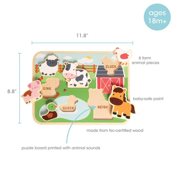 Wooden Barn Animal Puzzle, 6 piece Farm Sounds Learning Toy - Broken horn