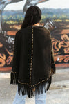 Black Suede Vintage Studded Western Fringe Cape