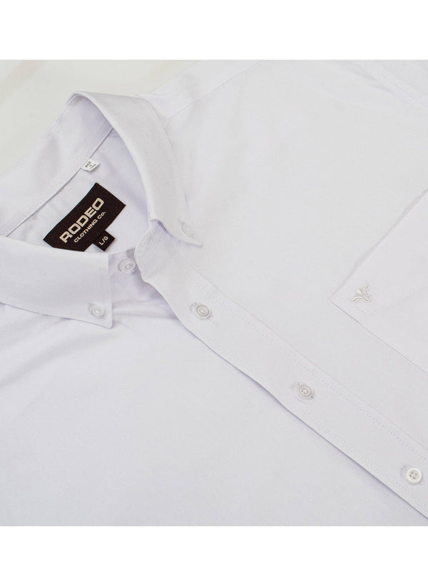Rodeo Men’s Solid Western Twill Button Down Shirt - White - Broken horn