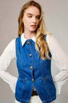 Gold Button Denim Vest - Broken horn