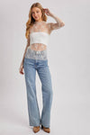Floral Embroidery Lace Mesh Layering Top - Broken horn