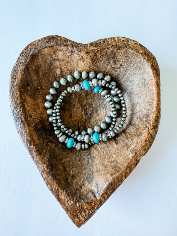 Western Pearl and Bead Stackable Bracelets - Broken horn
