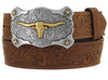 Tony Lama Tooled Leather Little Texas Belt - Broken horn