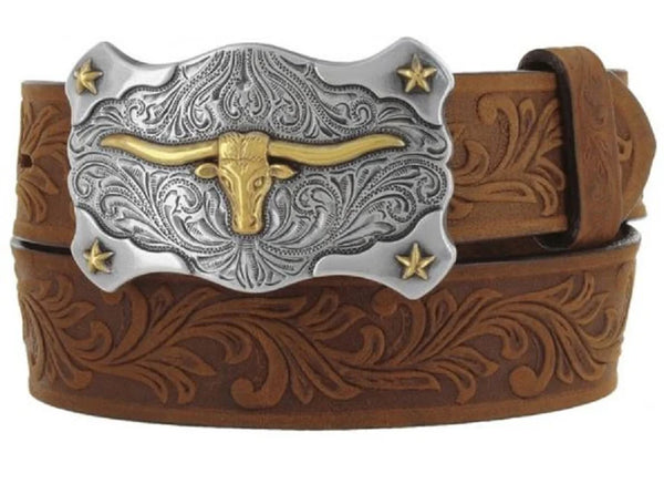 Tony Lama Tooled Leather Little Texas Belt - Broken horn