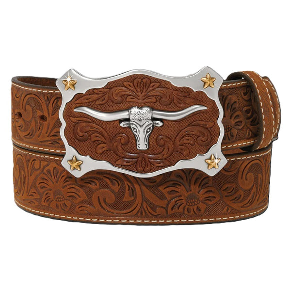 Justin Classic Men's Longhorn Belt - Brown - Broken horn