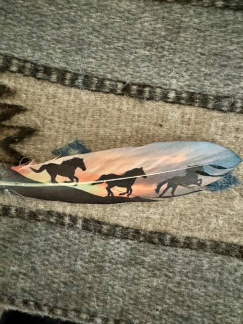 Orange Sunset Horses Hat Feather - Broken horn
