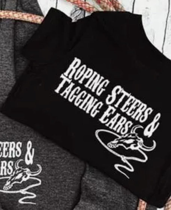 Roping Steers Tagging Ears - Broken horn