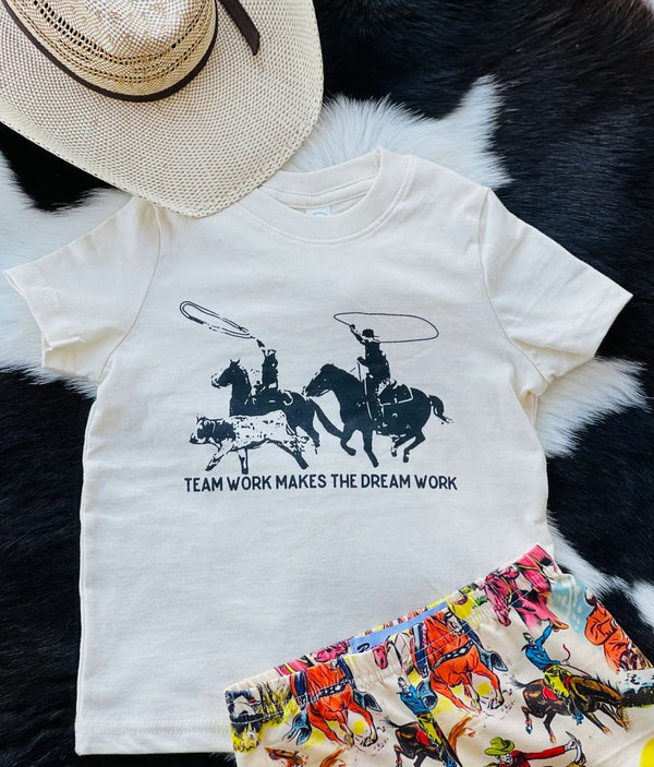 Team Work Makes The Dream Work Tee - Natural - Broken horn