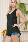 V-Neck Sleeveless Top With Side Lace Detail - Black - Broken horn