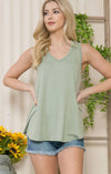 V-Neck Sleeveless Top With Side Lace Detail - Sage - Broken horn