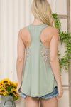 V-Neck Sleeveless Top With Side Lace Detail - Sage - Broken horn