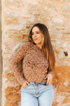 Camel Beige Burnout Mesh Long Sleeve Top