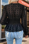 Black Lace Mesh V Neck Top