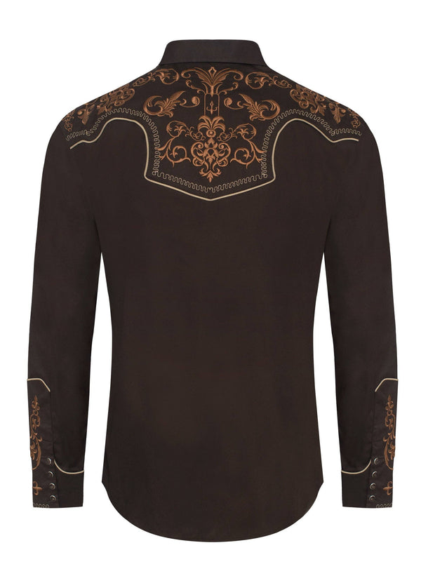 Rodeo Men's Western Cowboy Embroidery - Dark Brown - Broken horn