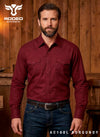 Rodeo Men's Western Solid Cotton Twill Snap Shirt - Burgundy