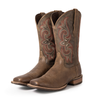 Palitutu Women's Light Brown Embroidered Full-Grain Leather Square Toe Western Boots - Broken horn