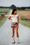Brown Cowprint Denim Shorts Youth