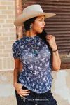 Western Print Short Sleeve Mesh Top - Plus