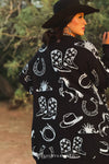 Lucky & Bless Black Ivory Western Knit Front Pocket Sweater Cardigan - Broken horn