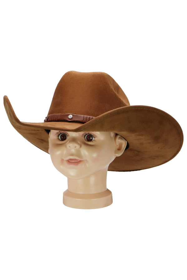 Kids Faux Suede Cutter Crown Cowboy Hat - Broken horn