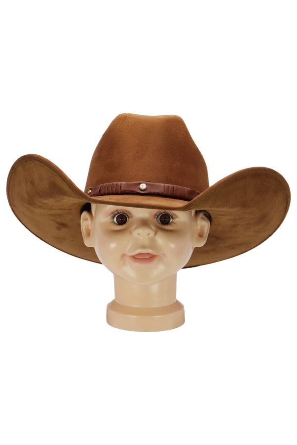 Kids Faux Suede Cutter Crown Cowboy Hat - Broken horn
