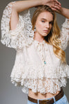 Lace Bell Sleeve Ruffle Blouse