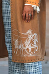 Lucky & Blessed Camel Stretch Suede Western Contrast Stitching Coat - Broken horn