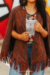 Brown Suede Boot Stitch Embroidered Fringe
