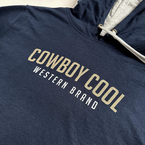 Cowboy Cool Western Brand Hoodie - Midnight/Heather Grey - Broken horn