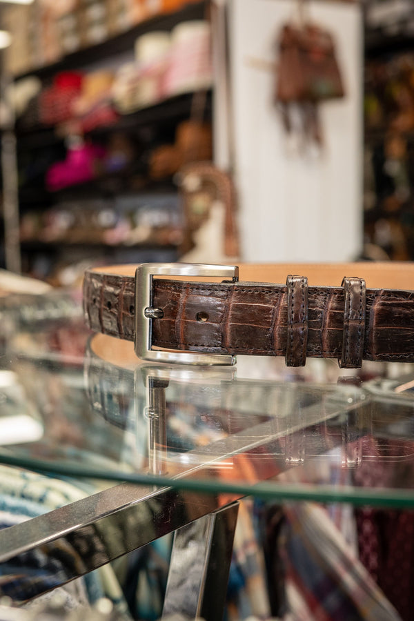 Cowtown Men's Brown Alligator Belt - Broken horn