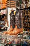 Cowtown Women's Full Quill Ostrich Print Square Toe Boots - Broken horn